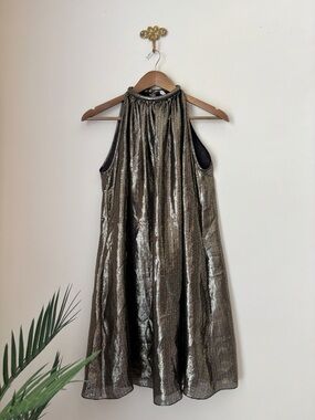 Bella Freud Edie Silk Blend Gold Lamé Sleeveless Mini Dress Sz 10